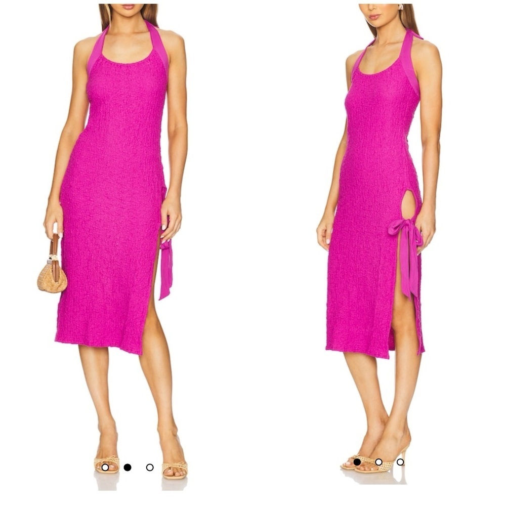 NWOT Free People Sea Foam textured midi dress bodycon tie neck and side slit